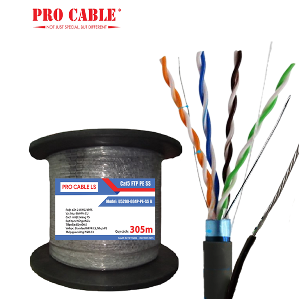 Cáp mạng PRO CABLE Cat5 FTP PE  Có Thép Gia Cường| U5200-004P-PE B Chính Hãng