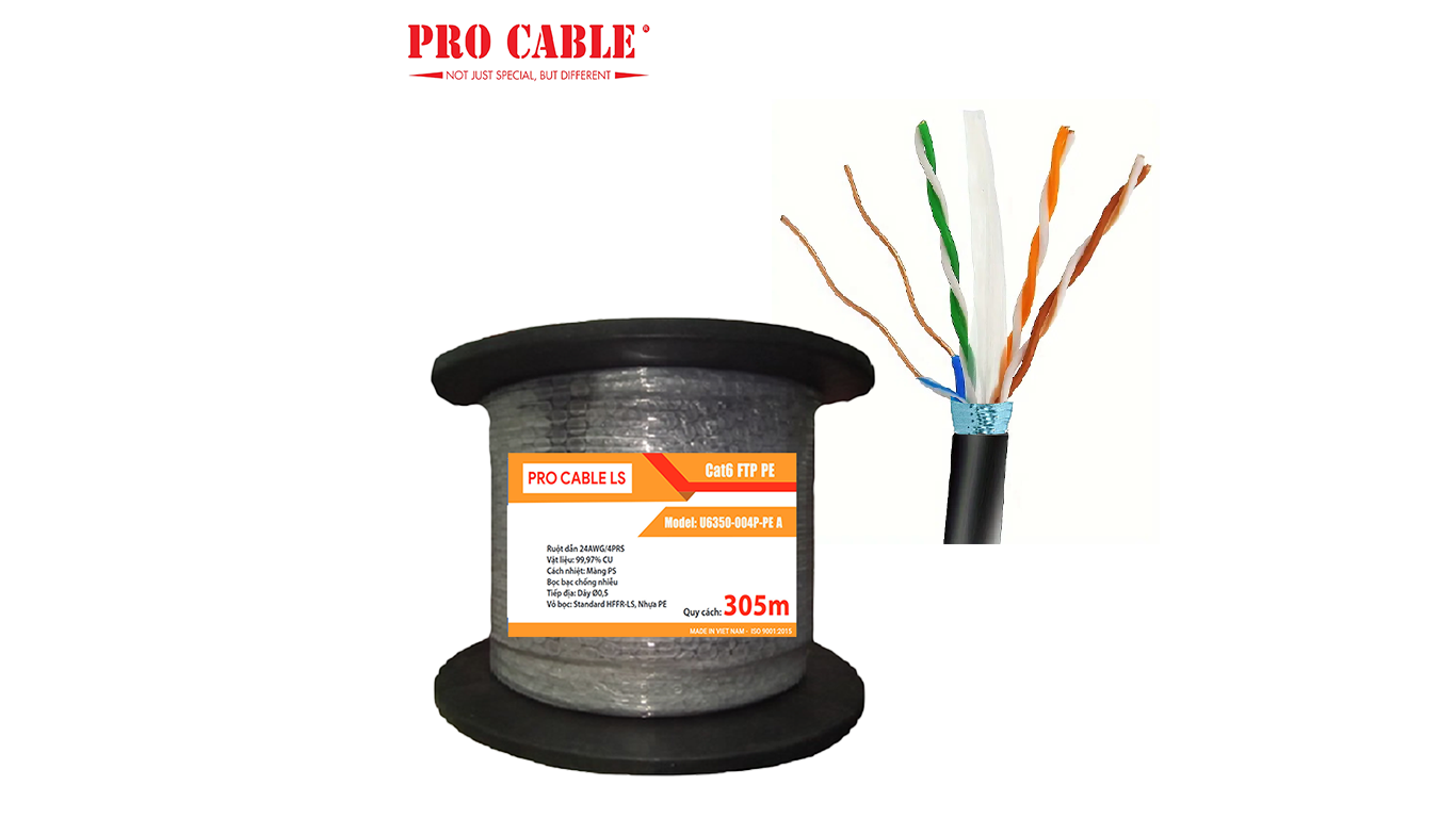 Cáp mạng Cat6 FTP PE PRO CABLE - Chính Hãng, Chống Nhiễu Cao, Hiệu Suất Vượt Trội