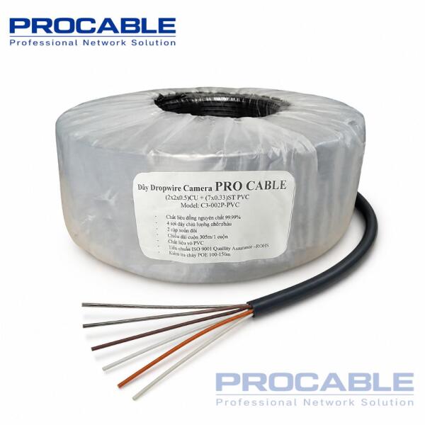 DÂY DROPWIRE PRO CABLE (2x2x0.5)CU + (7x0.33)ST PVC