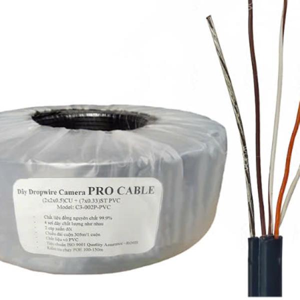 DÂY DROPWIRE PRO CABLE (2x2x0.5)CU + (7x0.33)ST PVC