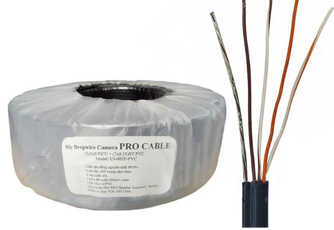 DÂY DROPWIRE PRO CABLE (2x2x0.5)CU + (7x0.33)ST PVC