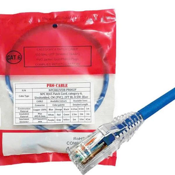 NPC RJ45 Patch Cord, category 6, Unshielded, CM (PVC), 2FT, 0.5 mét